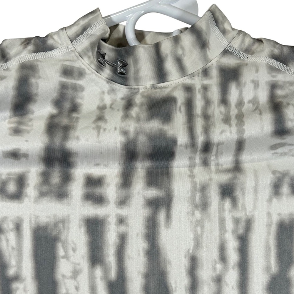 Under Armour ColdGear Mock Neck Long Sleeve Fitted Top Grey White Tie Dye MD